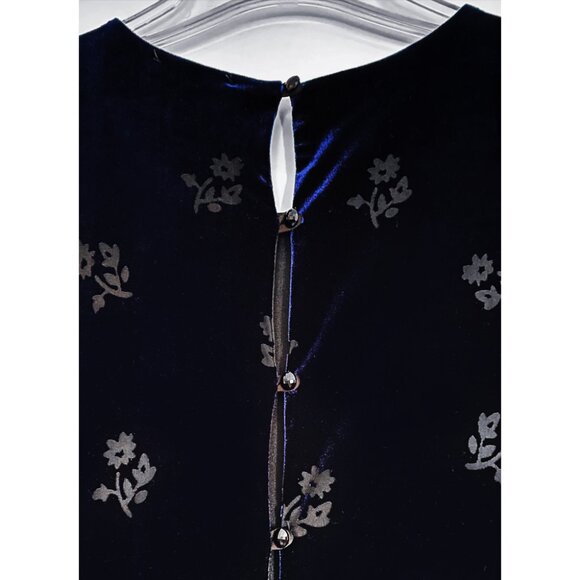 90s Vintage Dark Blue Burnout Velvet Dress - Picture 3 of 5